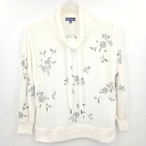 Democracy Cowlneck Sweatshirt Top Womens Size XS Floral Embroidery Feminine Boho